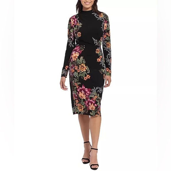 Women's Mock-Turtleneck Floral Sheath Dress - Picture 1 of 8